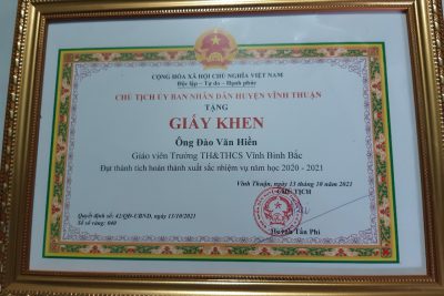 Giấy khen của UBND huyện Vĩnh Thuận