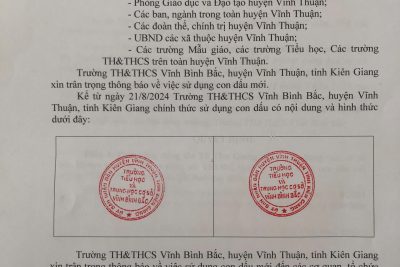 THÔNG BÁO VỀ VIỆC SỬ DỤNG CON DẤU CỦA TRƯỜNG TH&THCS VĨNH BÌNH BẮC