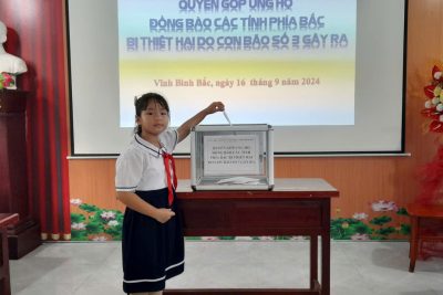 TRƯỜNG TH&THCS VĨNH BÌNH BẮC TỔ CHỨC QUYÊN GÓP ỦNG HỘ ĐỒNG BÀO CÁC TỈNH PHÍA BẮC BỊ THIỆT HẠI DO CƠN BÃO SỐ 3 GÂY RA